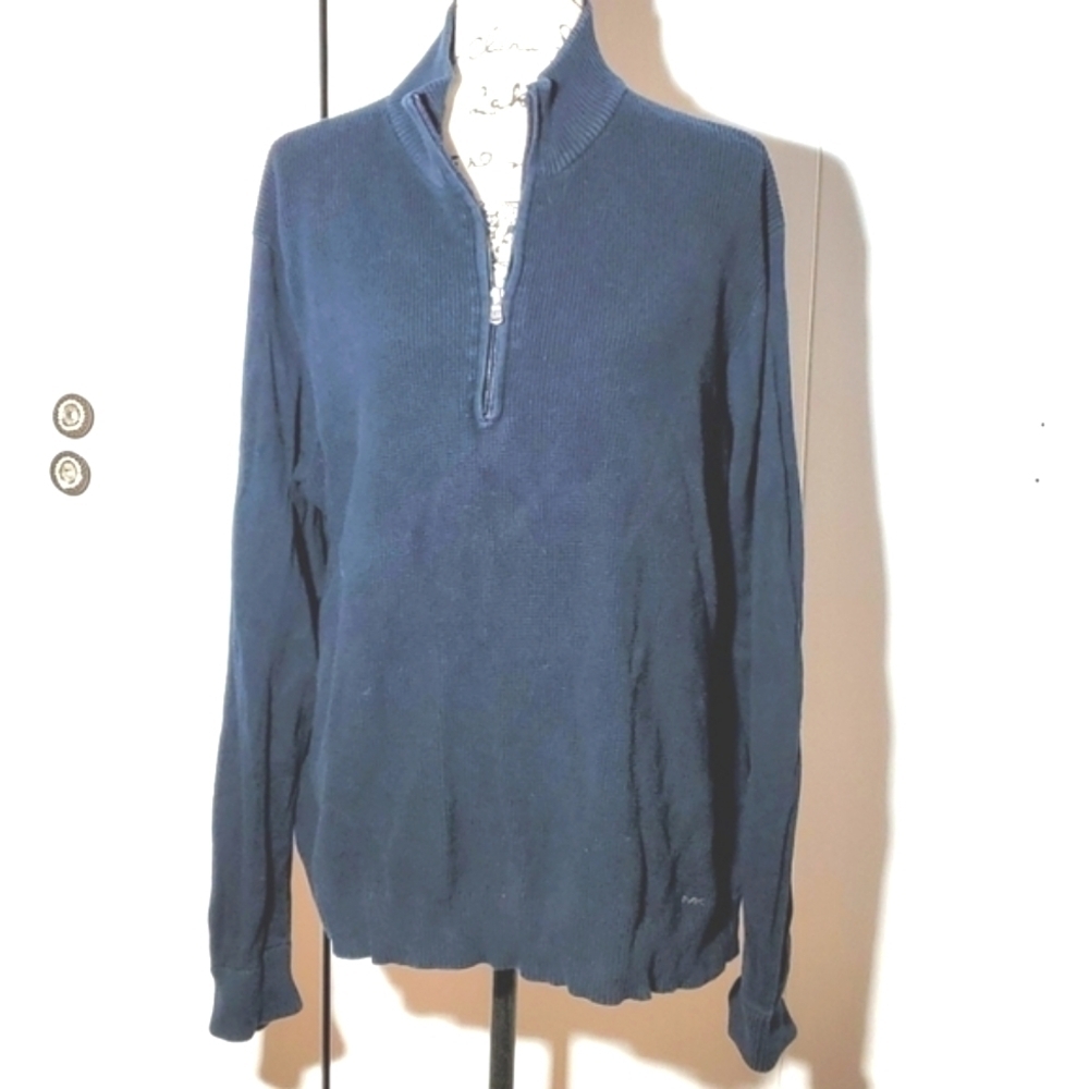 Michael Kors| Mens Pullover Waffle Knit Sweater Preppy Quarter Zip Black  Sz.XL